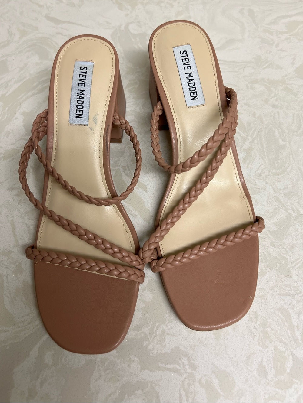 Steve Madden Braided Strappy Block Heel Sandals - Dusty Rose